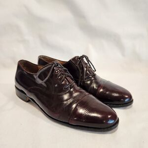 Mario Calugi Mens 7.5 Dress Shoes Brown Glossy Made in‎ Italy Lace Up